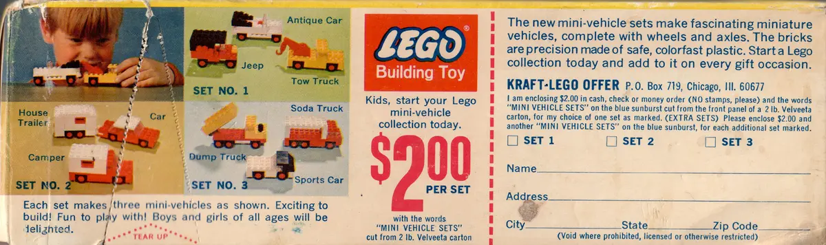 LEGO Samsonite 3 Mini-Wheel Model Maker No. 3 (Kraft Velveeta) set, image 2