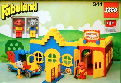 LEGO Fabuland 344 Service Station with Billy Goat and Mike Monkey set