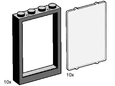 LEGO Bulk Bricks 3448 1x4x5 Black Window Frames with Clear Panes set