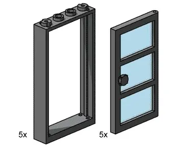 LEGO Bulk Bricks 3449 1x4x6 Black Door and Frames with Transparent Blue Panes set