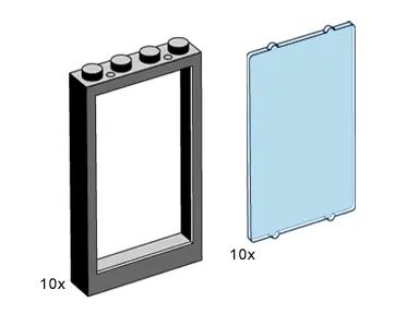 LEGO Bulk Bricks 3508 1x4x5 Black Window with Transparent Light Blue Pane set