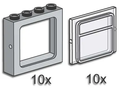 LEGO Bulk Bricks 3733 Grey Train Windows with Panes set