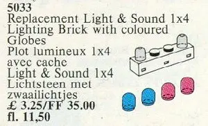 LEGO Service Packs 5033 Light and Sound 1 x 4 Lighting Brick and 4 Colour Globes set