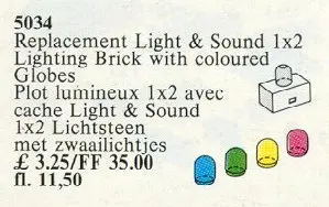 LEGO Service Packs 5034 Light and Sound 1 x 2 Lighting Brick and 4 Colour Globes set