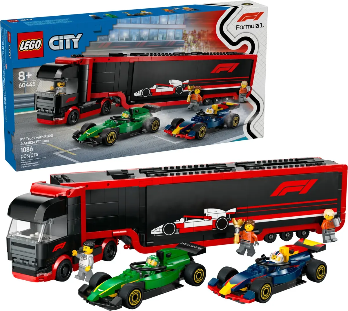 LEGO City 60445 F1 Truck with RB20 & AMR24 F1 Cars set, image 3