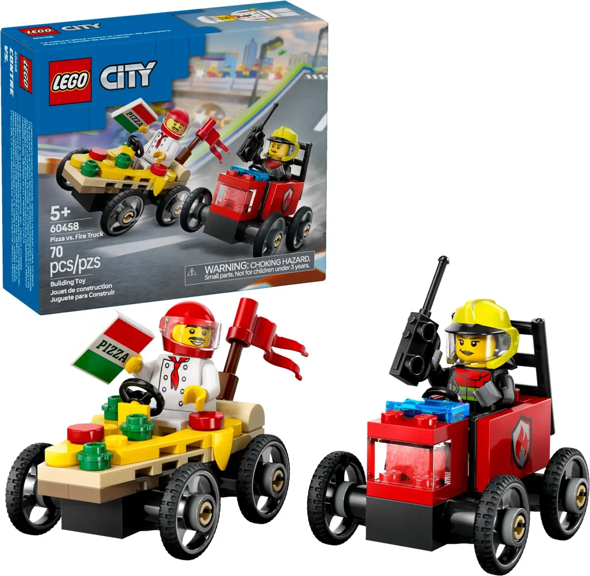 LEGO City 60458 Pizza vs. Fire Truck Race Car Pack set, image 3