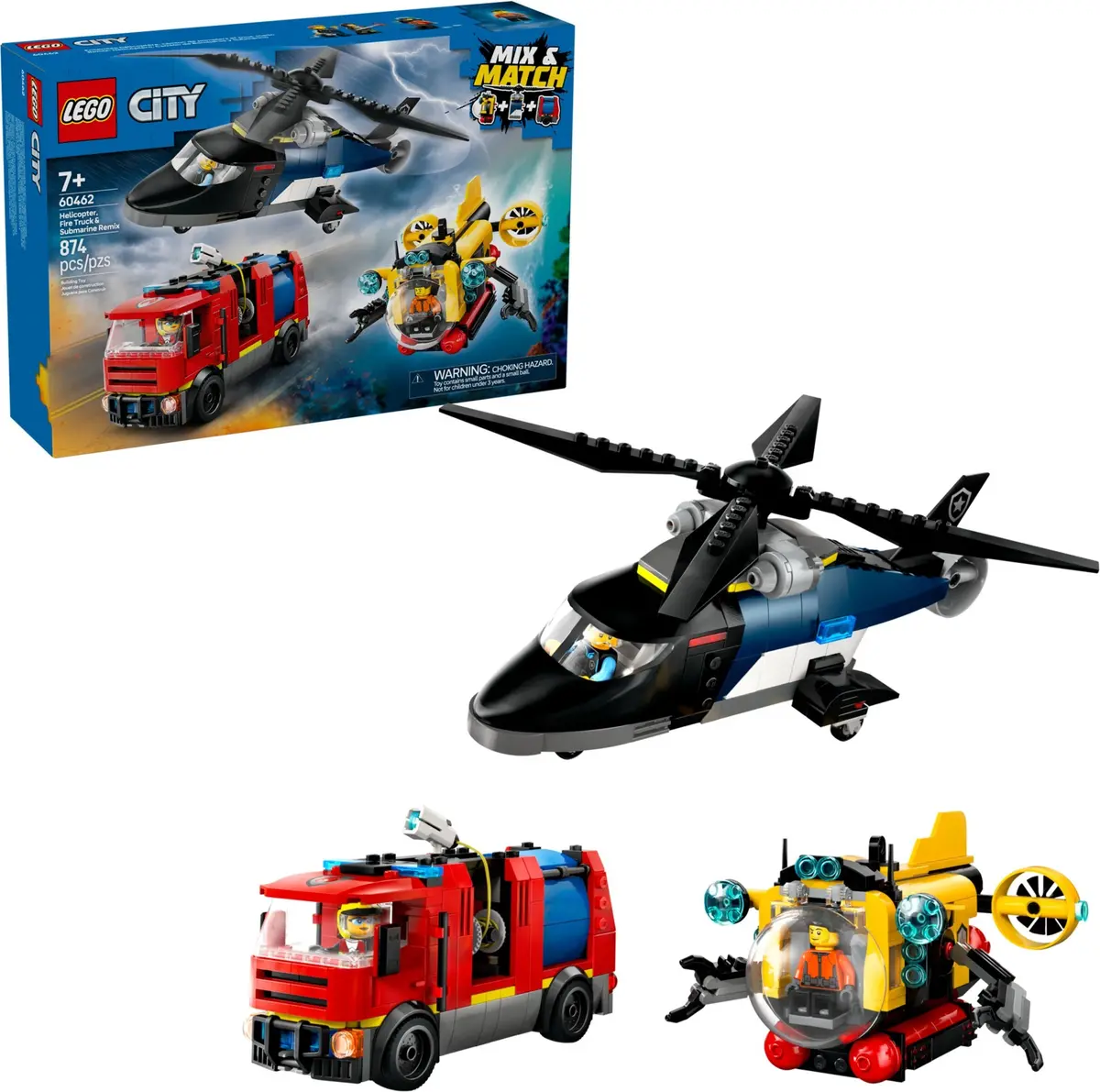 LEGO City 60462 Helicopter, Fire Truck & Submarine Remix set, image 3