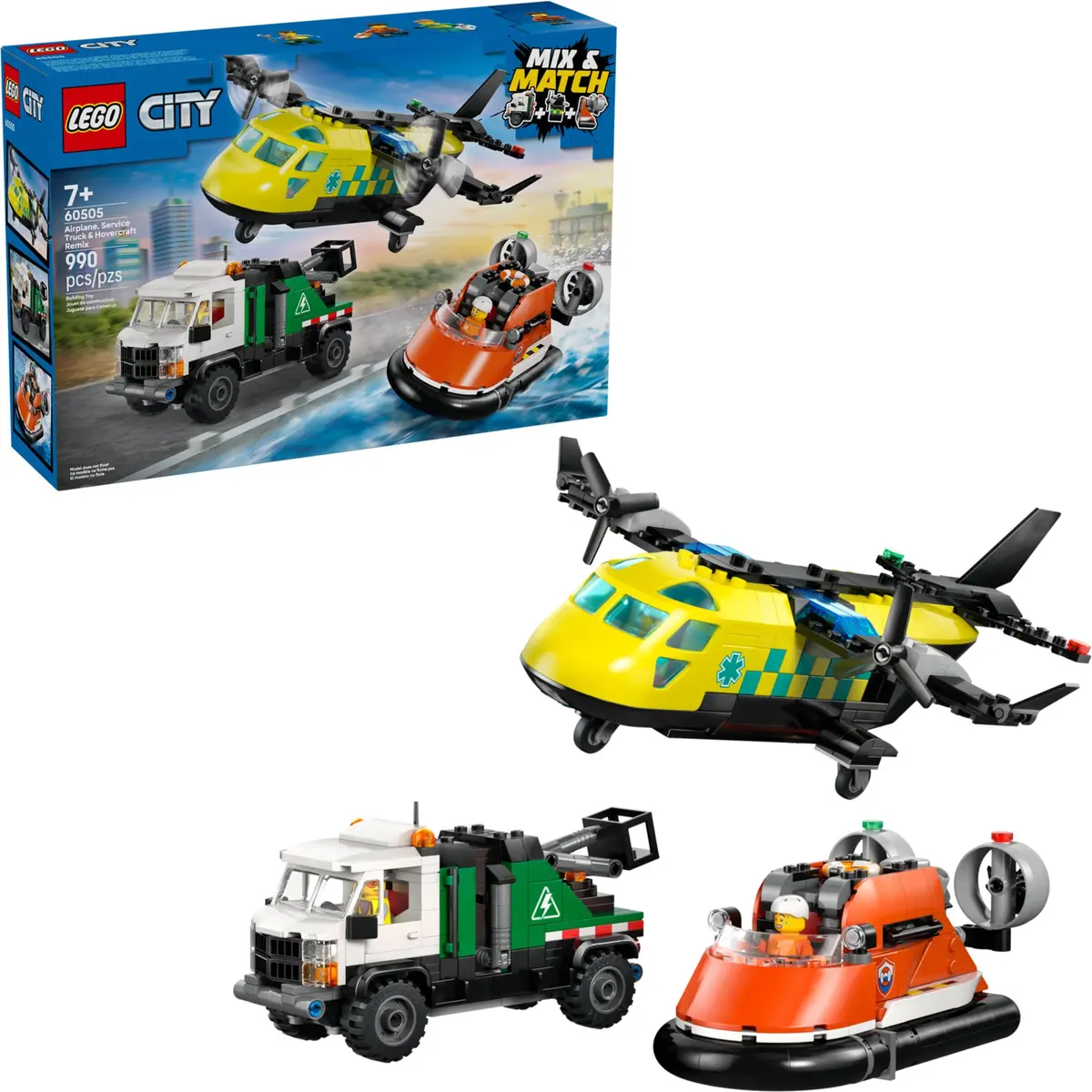 LEGO City 60505 Airplane, Service Truck & Hovercraft Remix set, image 3