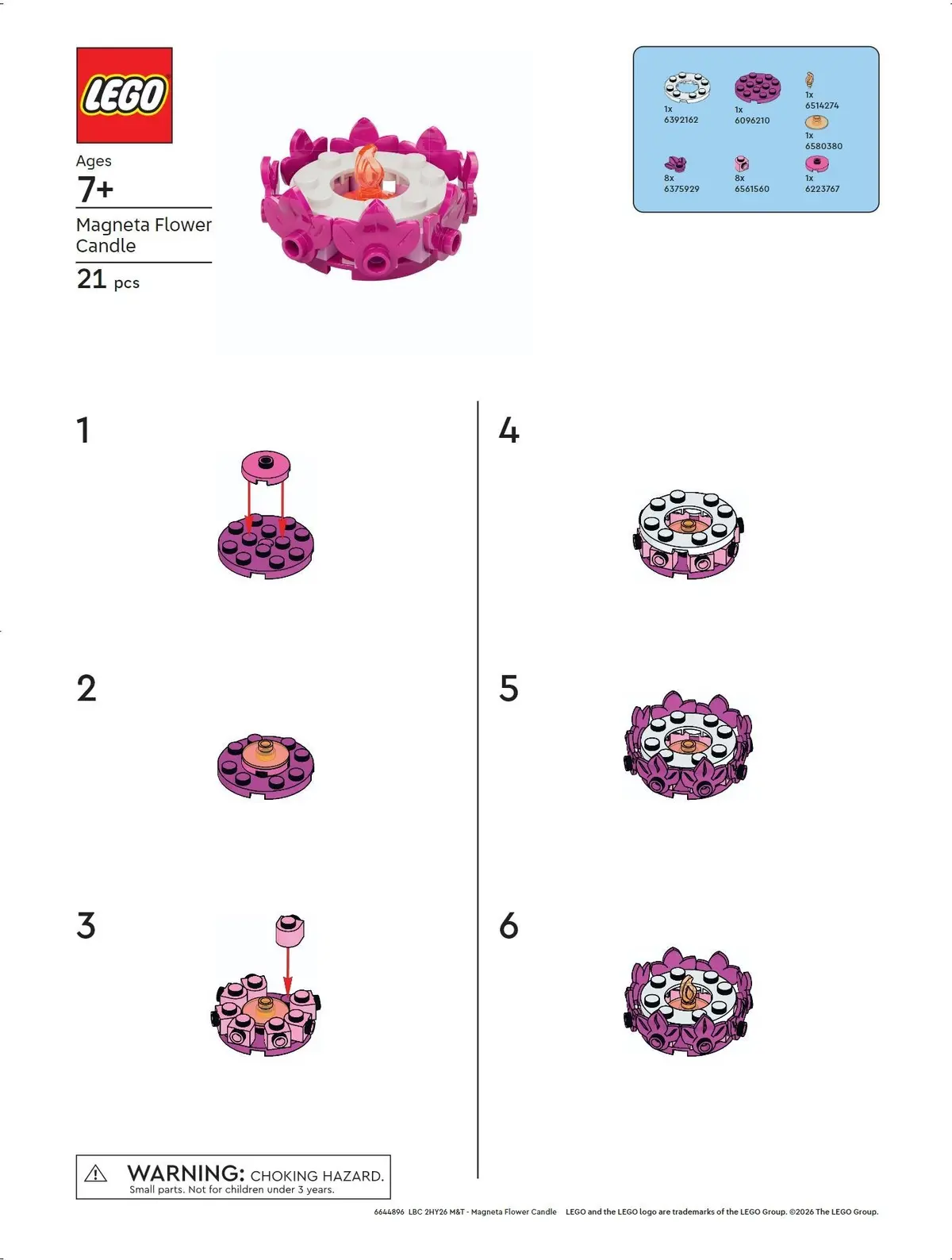 LEGO Promotional 6644896 Magenta Flower Candle set, image 2