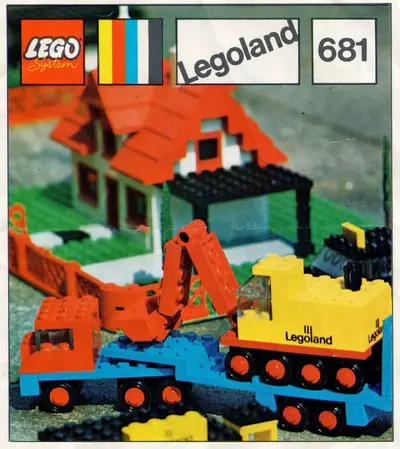 LEGO LEGOLAND 681 Low loader with 4 wheel excavator set