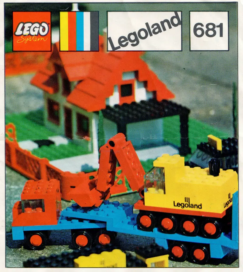 LEGO LEGOLAND 681 Low loader with 4 wheel excavator set