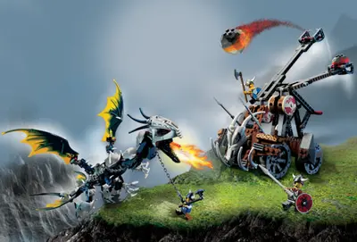 LEGO Vikings 7021 Viking Double Catapult vs. the Armored Ofnir Dragon set, image 2