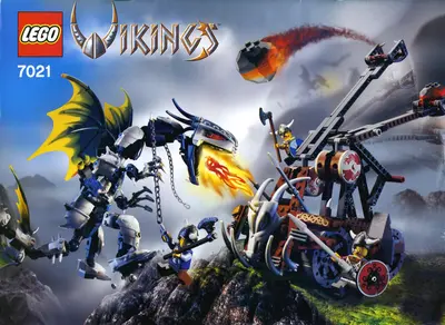 LEGO Vikings 7021 Viking Double Catapult vs. the Armored Ofnir Dragon set