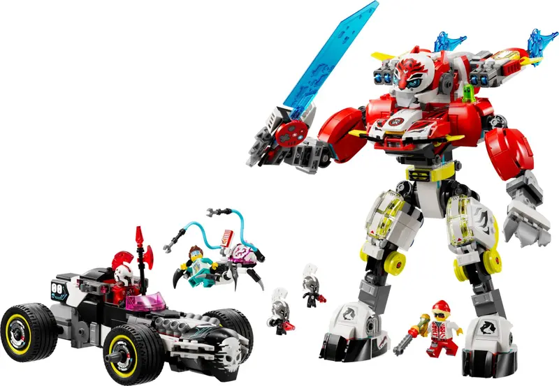 LEGO Dreamzzz 71497 Cooper's Tiger Mech & Zero's Hot Rod Car set