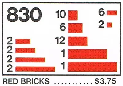 LEGO Basic 830 Red Bricks Parts Pack set