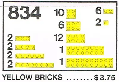 LEGO Basic 834 Yellow Bricks Parts Pack set